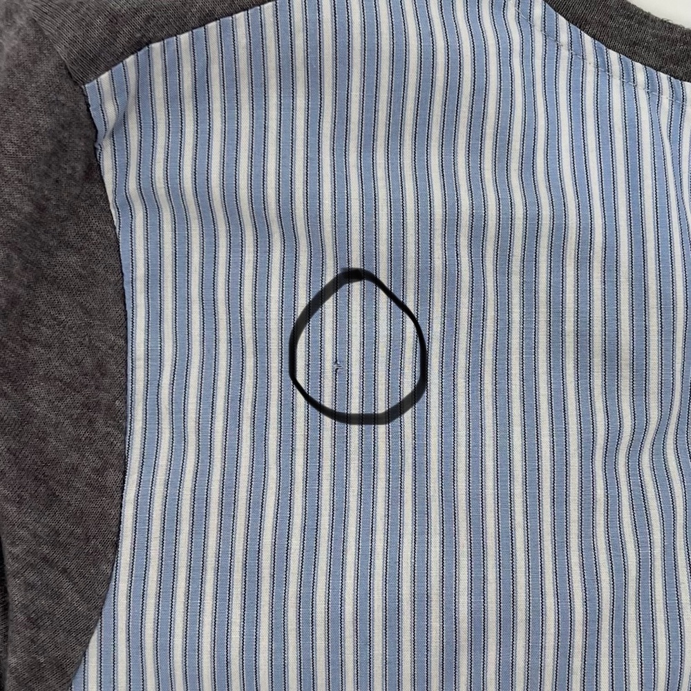 Deletta Womens Linen Blend Short Sleeve Top Size L Gray Blue Stripe Mixed Media - Picture 15 of 15